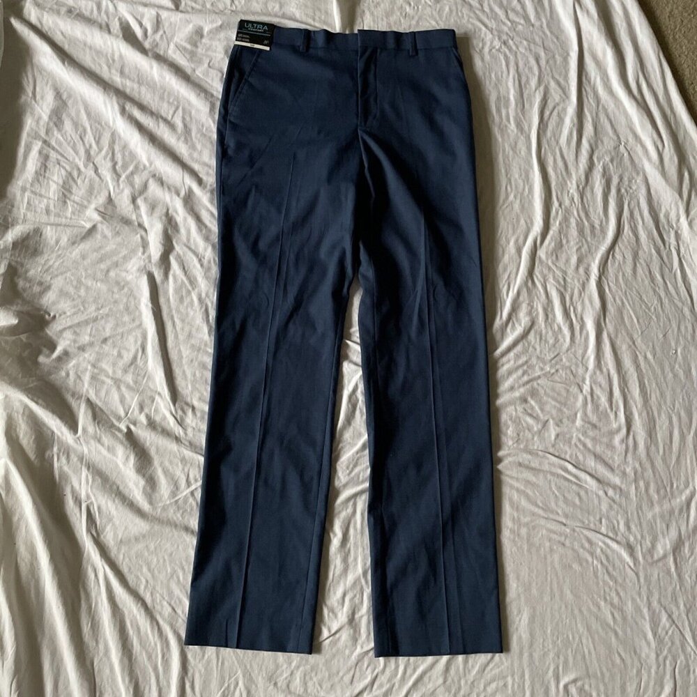 J.Ferrar Slim Fit Ultra Comfort Navy Dress Pants 32x34 Recycled Polyester Wrinkl